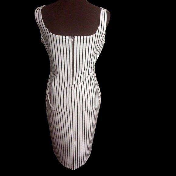 Black and White Stripe Sheath Dress, Fitted Dress, Size XL Dress, Popular Basic - Picture 2 of 9